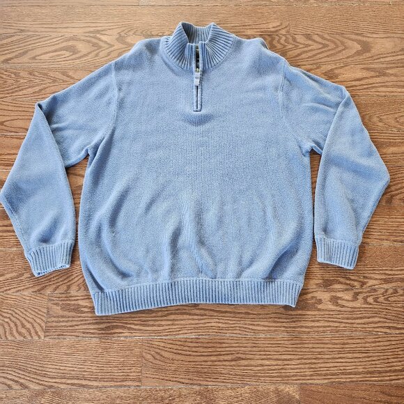 Eddie Bauer Men’s XL Blue Cream Quarter Zip Heavy Knit Pullover Sweater - Picture 1 of 7